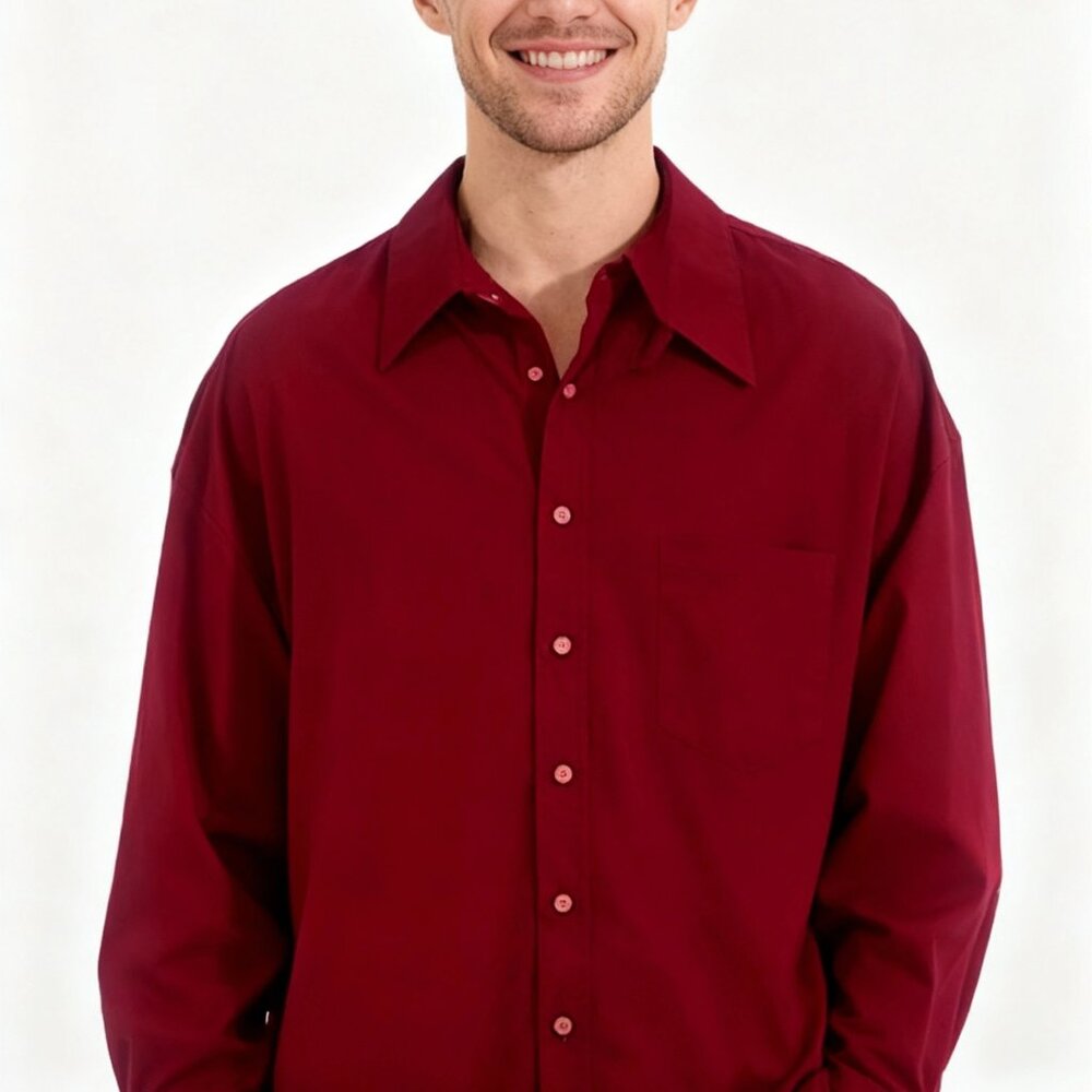 Pierre Cardin Men's Burgundy Business Casual Dress Button Down Shirt Size XL